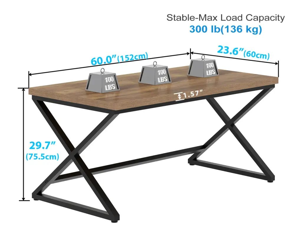 X Shaped Leg Computer Desk, Rustic Oak 60 Inch_07