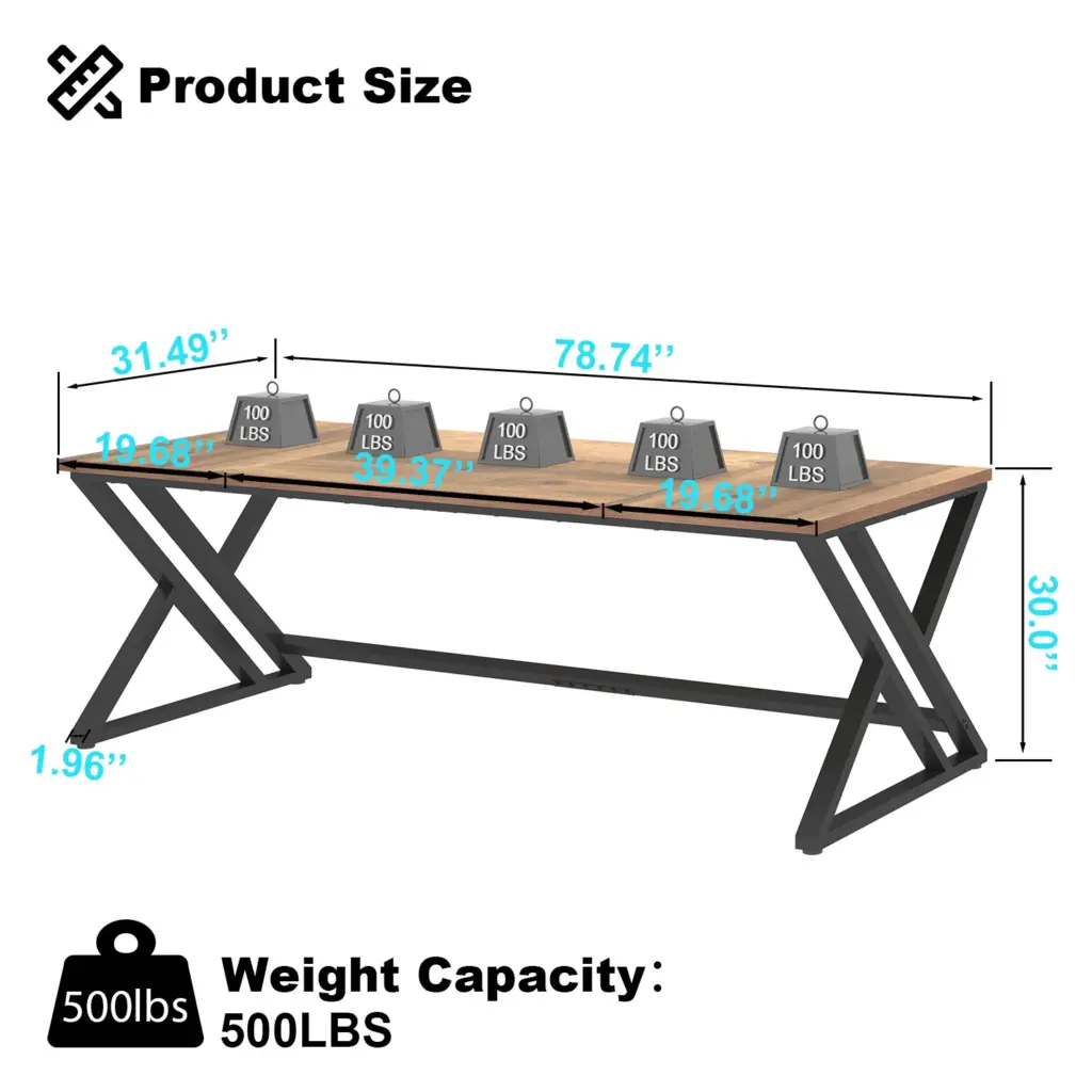 Long Y Shaped Leg Computer Desk, Rustic Oak 78.74 Inch_08