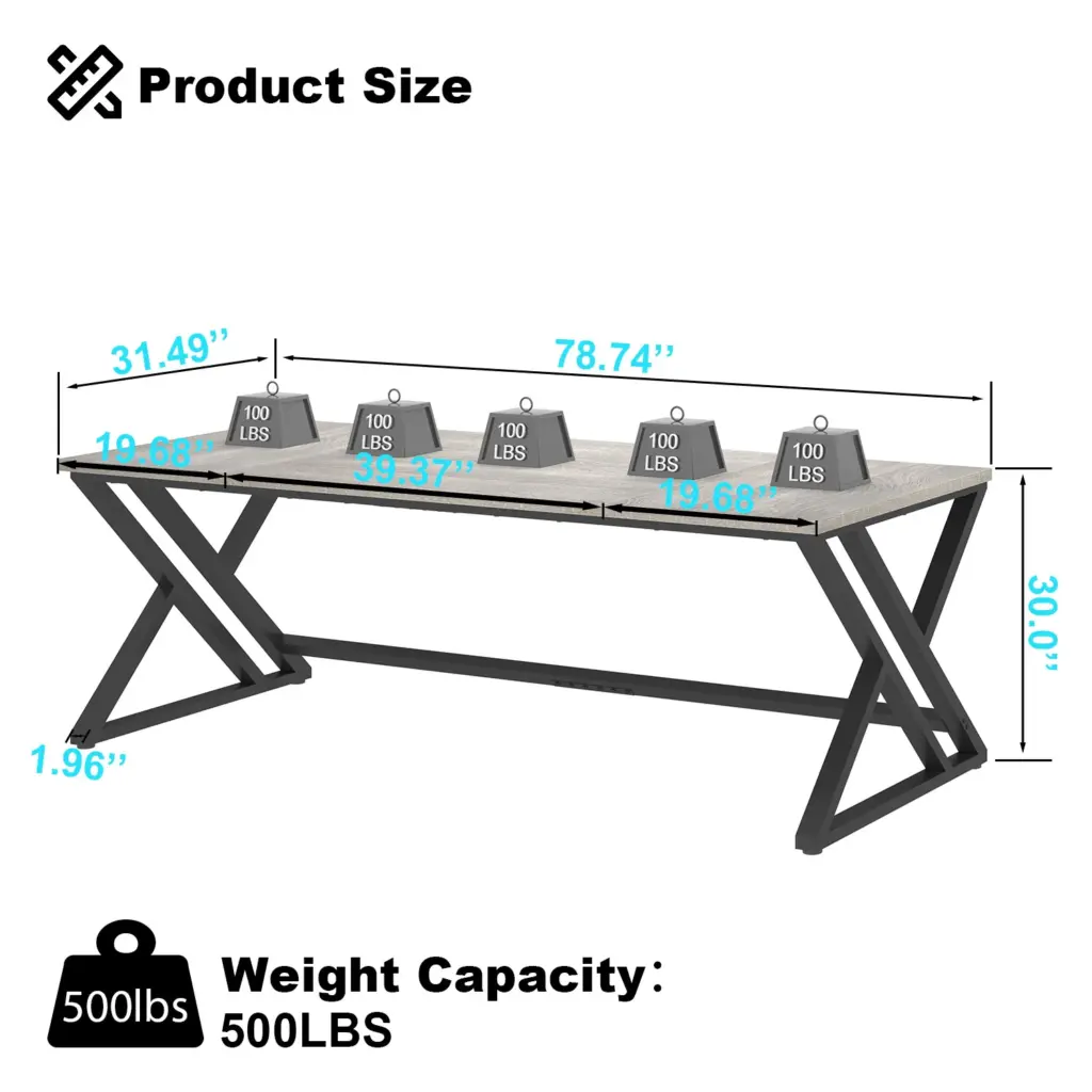 Long Y Shaped Leg Computer Desk, Light Grey Oak 78.74 Inch_08