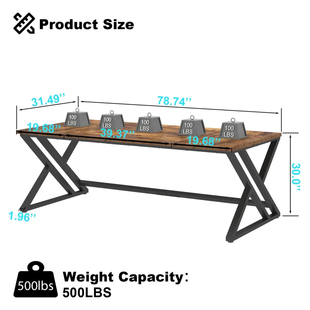 Long Y Shaped Leg Computer Desk, Rustic Brown 78.74 Inch_08
