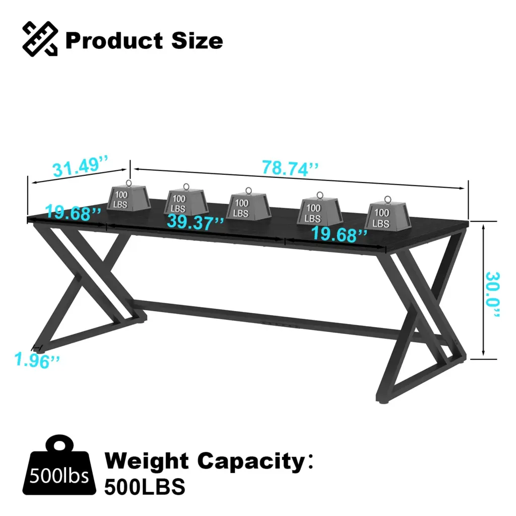 Long Y Shaped Leg Computer Desk, Black Oak 78.74 Inch_08