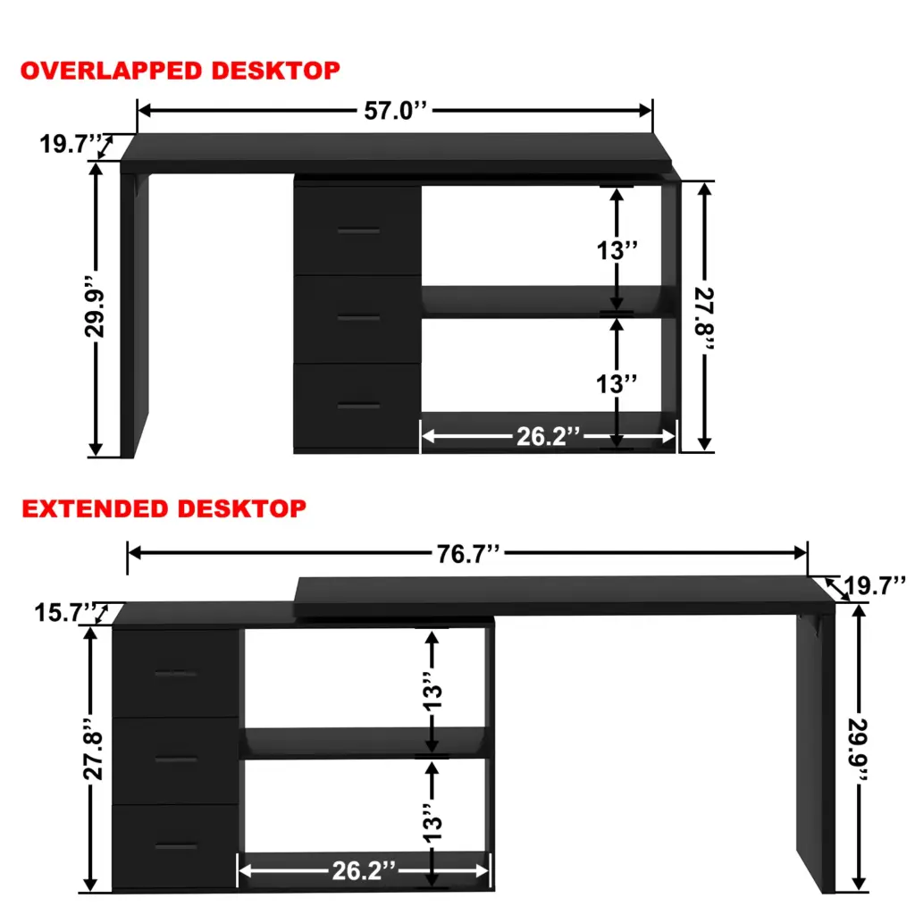 L Shaped Computer Desk with 3 Drawers, Black Oak_15