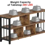 The 承重细节_结果 shelving unit, featuring a wood and metal build, supports several 100 lbs weights with “Weight Capacity of Tabletop: 300 LBS” in black and red—ideal for ODM or OEM customization.