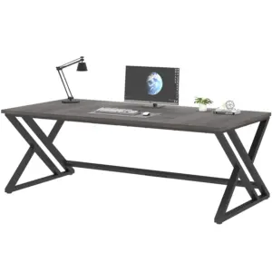 Long Y Shaped Leg Computer Desk, Dark Gray Oak 78.74 Inch_07