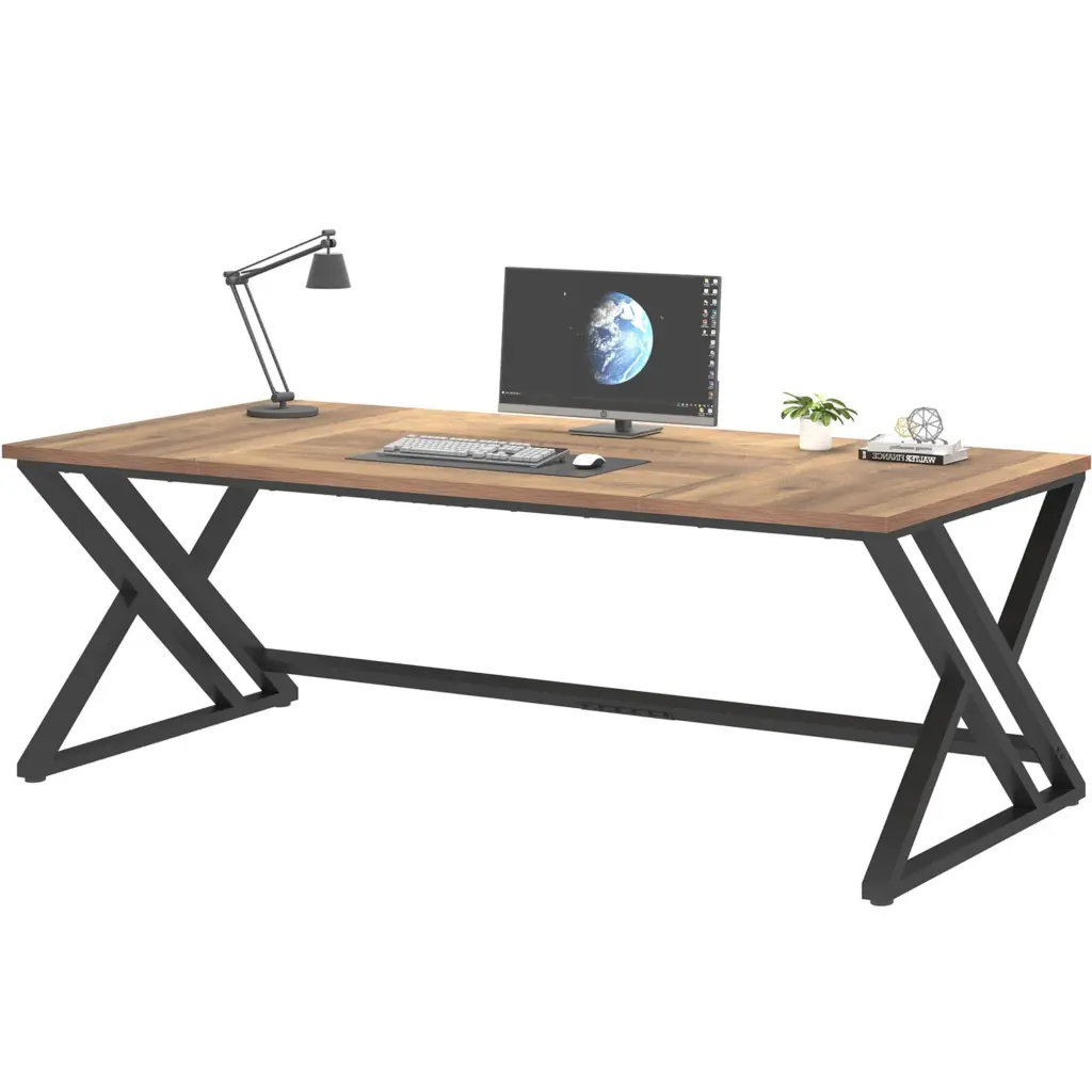 Long Y Shaped Leg Computer Desk, Rustic Oak 78.74 Inch_07
