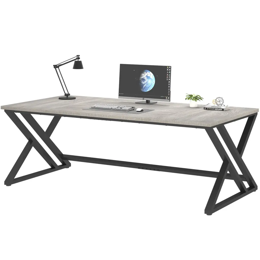 Long Y Shaped Leg Computer Desk, Light Grey Oak 78.74 Inch_07