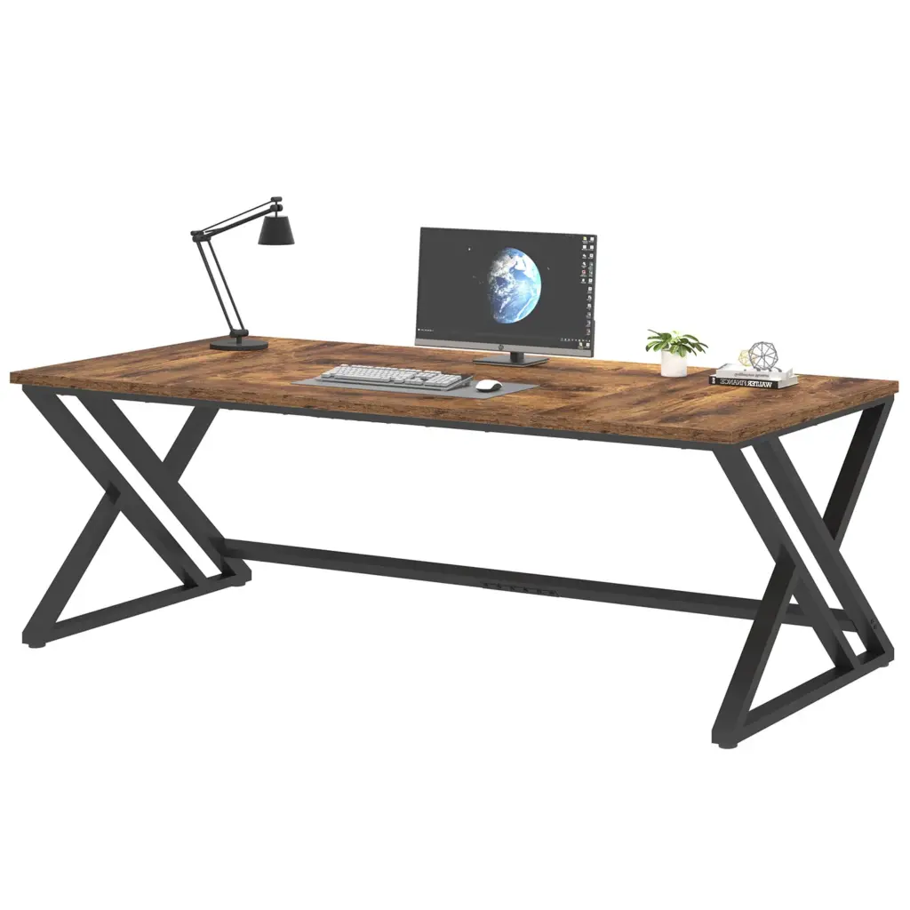 Long Y Shaped Leg Computer Desk, Rustic Brown 78.74 Inch_07