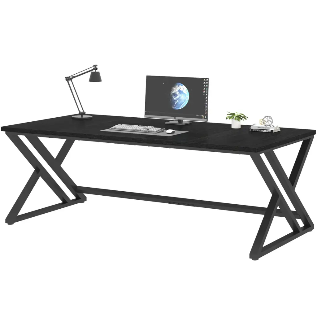 Long Y Shaped Leg Computer Desk, Black Oak 78.74 Inch_07