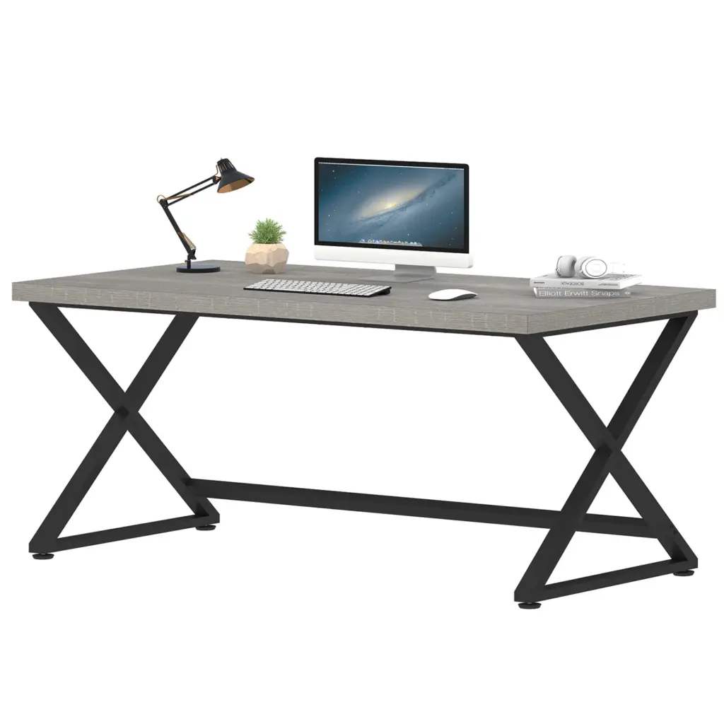 X Shaped Leg Computer Desk, Light Grey Oak 60 Inch_05