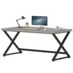X Shaped Leg Computer Desk, Light Grey Oak 60 Inch_05