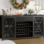 70.86” Wine Cabinet with Fridge Space, Black Oak_01