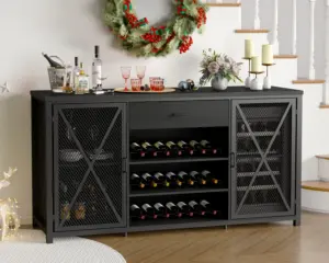 70.86” Wine Cabinet with Fridge Space, Black Oak_01