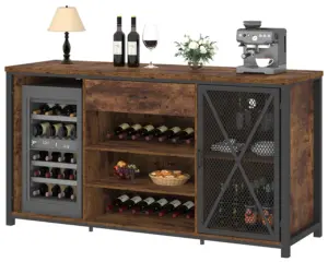 70.86” Wine Cabinet with Fridge Space, Rustic Brown_01