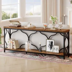 70.9 Inch Sofa Table with Storage shelves, Rustic Brown_01