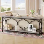 70.9 Inch Sofa Table with Storage shelves, Light Grey Oak_01