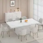 White Faux Marble Dining Table for 6-8, 70.87 Inch