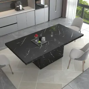 Black Faux Marble Dining Table for 6-8, 70.87 Inch