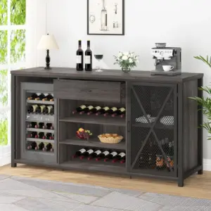 70.86” Wine Cabinet with Fridge Space, Dark Gray Oak_01