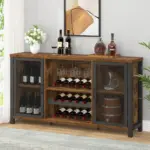 Wine Bar Cabinet for Liquor and Glasses, Rustic Brown_01
