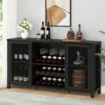 Wine Bar Cabinet for Liquor and Glasses, Black Oak_01
