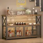 Coffee Bar Cabinet for Liquor and Glasses, Rustic Oak_01