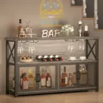 Coffee Bar Cabinet for Liquor and Glasses, Light Grey Oak_01