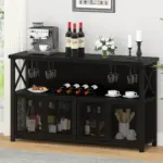 Coffee Bar Cabinet for Liquor and Glasses, Black Oak_01