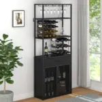 Tall Bar Cabinet with Drawer, Black Oak_01
