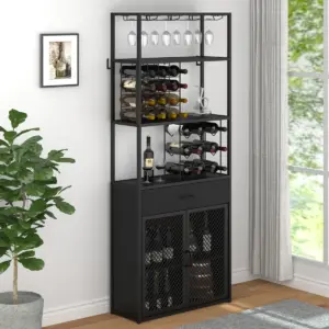 Tall Bar Cabinet with Drawer, Black Oak_01