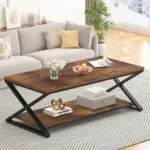 X Shaped Leg Coffee Table with Shelf, Rustic Brown, 47 Inch_01