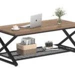 X Shaped Leg 2 Tier Coffee Table, Rustic Oak, 47 Inch_01