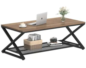 X Shaped Leg 2 Tier Coffee Table, Rustic Oak, 47 Inch_01