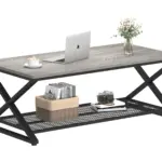 X Shaped Leg 2 Tier Coffee Table, Light Grey Oak, 47 Inch_01