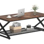 X Shaped Leg 2 Tier Coffee Table, Rustic Brown, 47 Inch_01