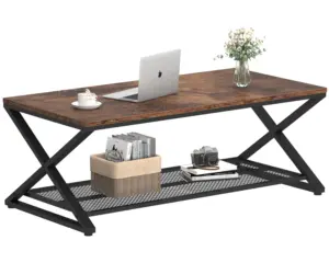 X Shaped Leg 2 Tier Coffee Table, Rustic Brown, 47 Inch_01