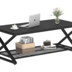 X Shaped Leg 2 Tier Coffee Table, Black Oak, 47 Inch_01