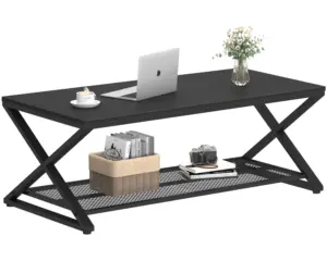 X Shaped Leg 2 Tier Coffee Table, Black Oak, 47 Inch_01