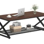 X Shaped Leg 2 Tier Coffee Table, Walnut, 47 Inch_01