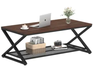 X Shaped Leg 2 Tier Coffee Table, Walnut, 47 Inch_01