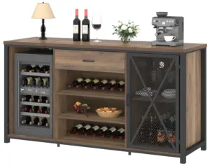 70.86” Wine Cabinet with Fridge Space, Rustic Oak_01