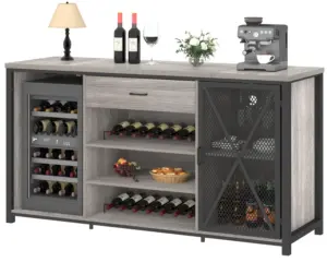 70.86” Wine Cabinet with Fridge Space, Light Grey Oak_01