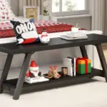 Industrial Wood Bench, Black Oak