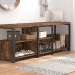 Corner Storage Bench with Shelf, Rustic Brown