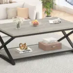 X Shaped Leg Coffee Table with Shelf, Light Grey Oak, 47 Inch_01