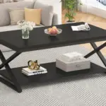 X Shaped Leg Coffee Table with Shelf, Black Oak, 47 Inch_01