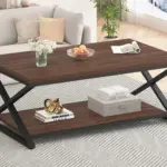 X Shaped Leg Coffee Table with Shelf, Walnut, 47 Inch_01