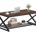 X Shaped Leg 2 Tier Coffee Table, Walnut, 39 Inch_01