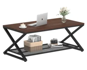 X Shaped Leg 2 Tier Coffee Table, Walnut, 39 Inch_01