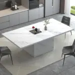 T-Shaped White Faux Marble Dining Table, 78.74 Inch