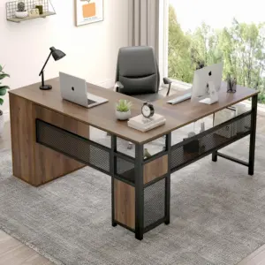 L Shaped Desk with File Cabinets, Rustic Oak_01